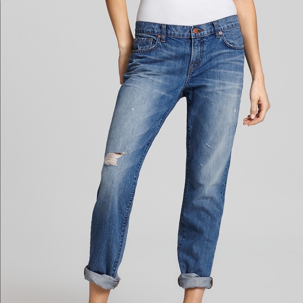 J Brand‎ Aiden Mid rise boyfriend jeans in Gemini distressed light wash